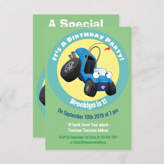 Convite Bolota de dunas em forma de guincho do veículo rod (Frente/Verso)