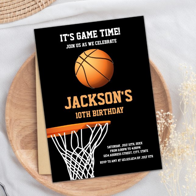Convite Bolsa de Basquete - Bola de Aniversário (Basket Basketball Ball Birthday Invitations)