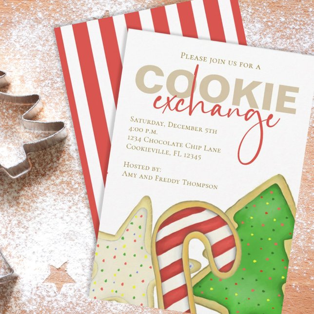 Convite Bolsa de Biscoito de Branca de Natal (Cookie exchange holiday Christmas cookie cutout invitations. )