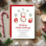 Convite Bolsa de Biscoito de Natal do Bonito Red Snowman<br><div class="desc">Convite Personalizado para Troca de Biscoitos de Natal de Bonito Vermelho Snowman.</div>