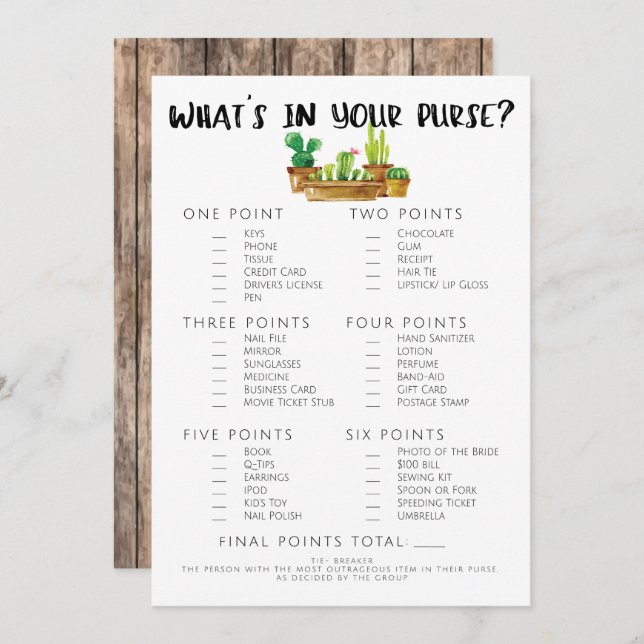 Convite Bolsa de Chá de panela de Cactus Rustic (Frente/Verso)