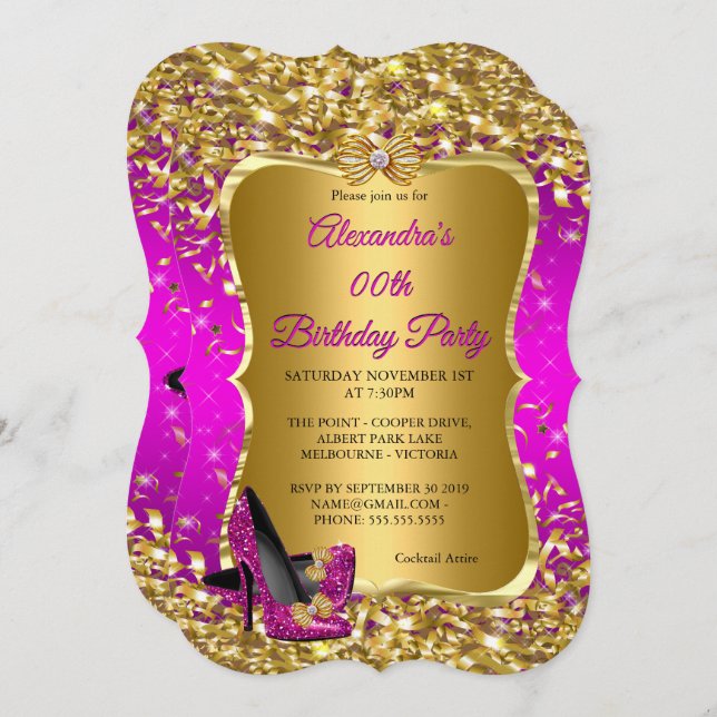 Convite Bolsa mensageifesta de aniversario elegante cor-de (Frente/Verso)