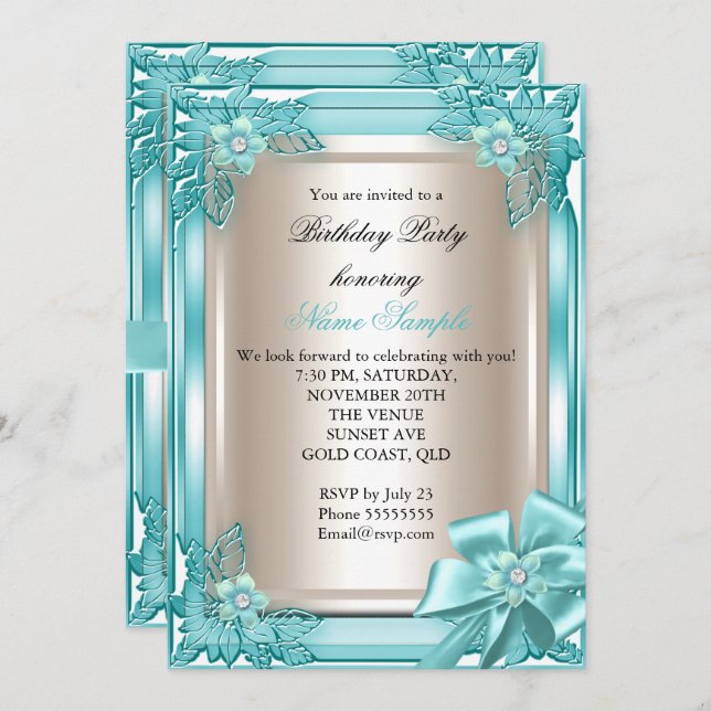 Convite Bolsa mensageifesta de aniversario elegante de Eli (Frente/Verso)