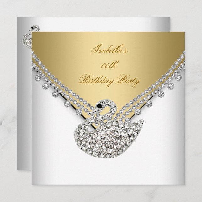 Convite Bolsa mensageifesta de aniversario elegante Dourad (Frente/Verso)