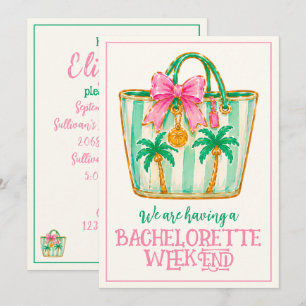 Convite Bolsa Preppy Rosa e Verde de Palm Beach