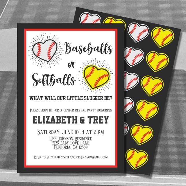 Convite Bolsas de Base ou Bolinhas de AlcanceRevelação de  (The perfect gender reveal invite for baseball and softball lovers.  )