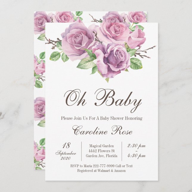 Convite Bolsas de Chá, Flor Roxo (Frente/Verso)