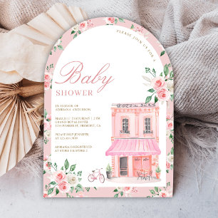 Convite Bom Dia Bebê Rosa Café Francês Parisiense Chá de B