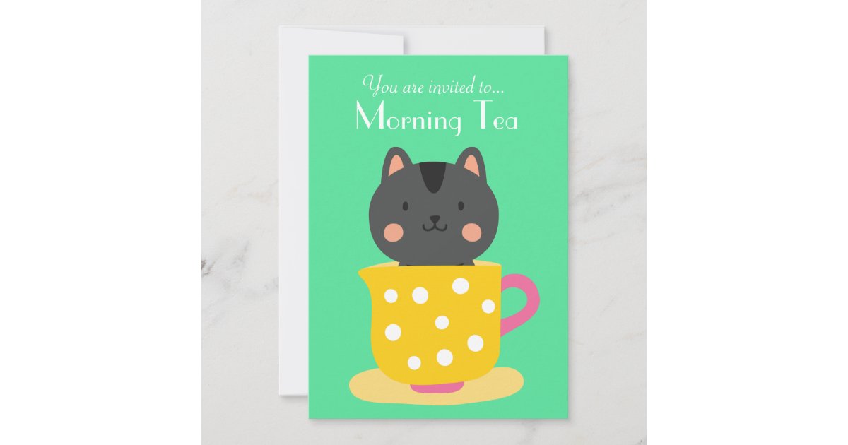 Convite Bom dia Tea retro gatinho chá festa Convite Bom dia Tea retro gatinho chá festa