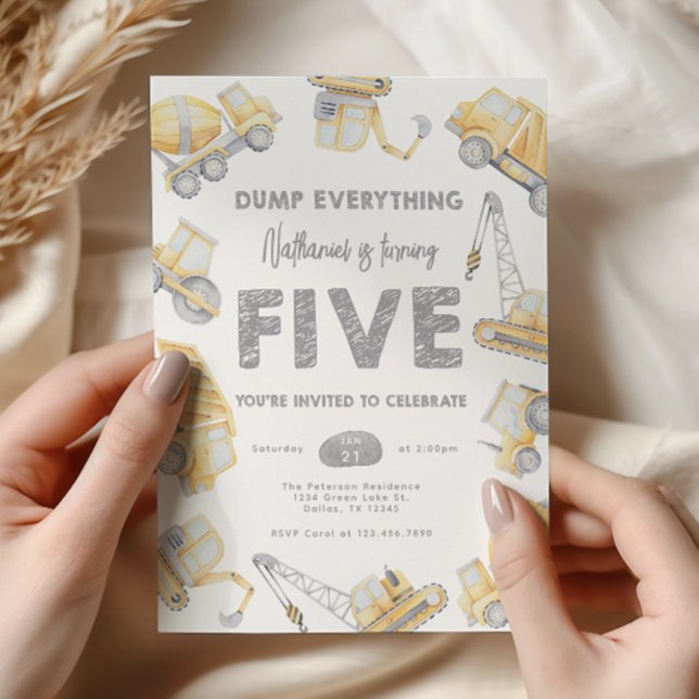 Convite Bomba de construção - Festa de aniversário de 5 CI (Criador carregado)
