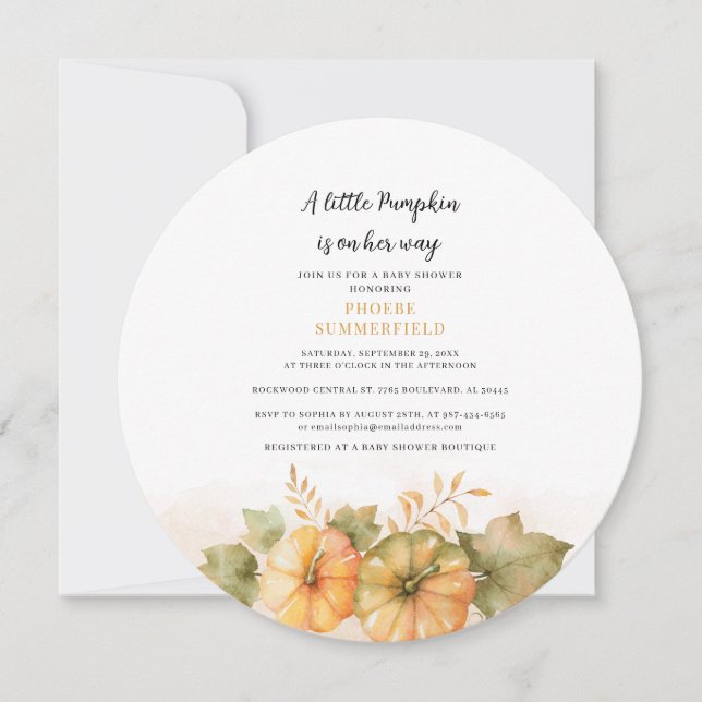 Convite Bombas de abóbora Chá de fraldas Folhas de ferruge (Frente)