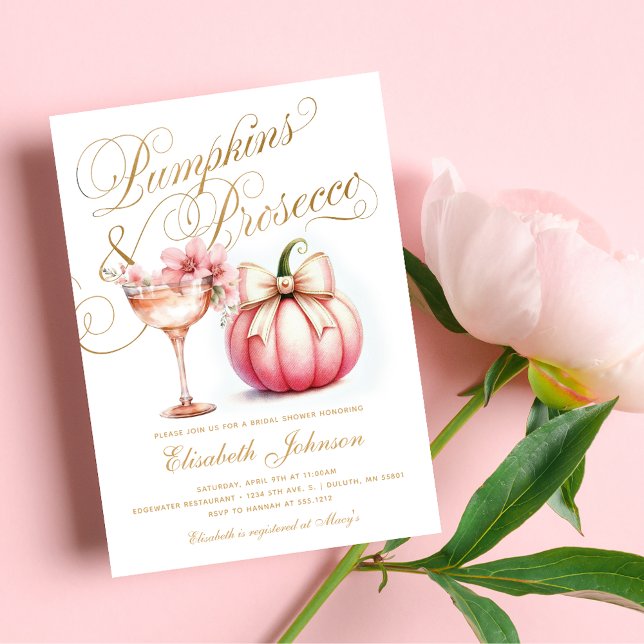 Convite Bombas Florais Rosa e Chá de panela Prosecco (Pink Floral Pumpkins and Prosecco Bridal Shower Invitation)