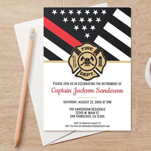Convite Bombeiro Aposentado Sinalizador da Linha Vermelha (A perfect invitation for a retiring firefighter, captain, lieutenant, chief, etc! )