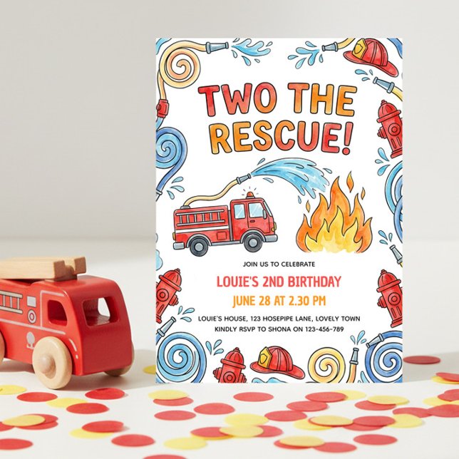 Convite Bombeiro Dois O Resgate 2º Aniversário (Two the Rescue - 2nd Birthday Invitation for your little fire fighter's party)