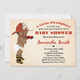 Convite Bombeiro em seu caminho Chá de fraldas Afro-Americ