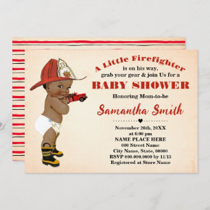 Convite Bombeiro em seu caminho Chá de fraldas Afro-Americ
