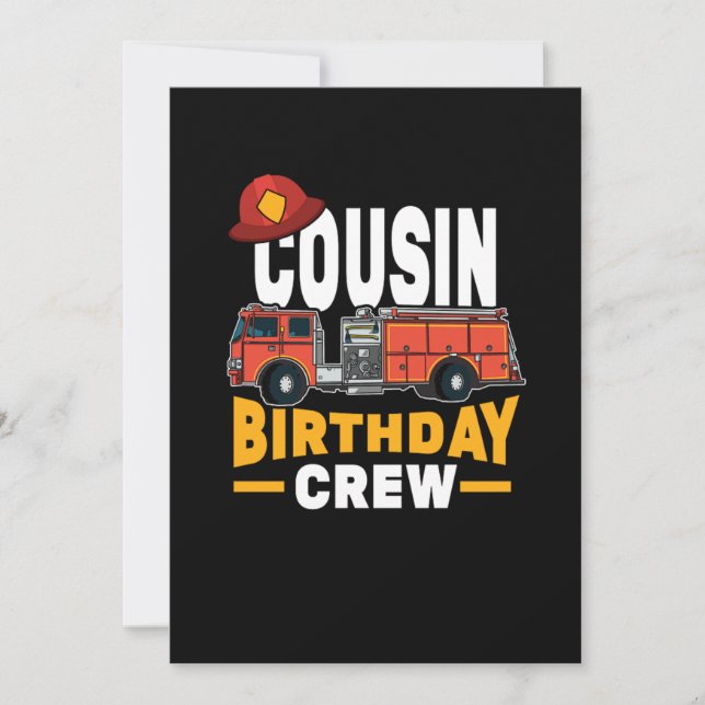 Convite Bombeiro Engraçado Cousin Birthday Crew (Frente)