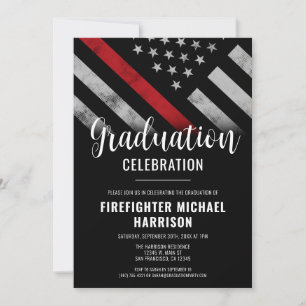 Convite Bombeiro Graduação Red Line Flag Fireman
