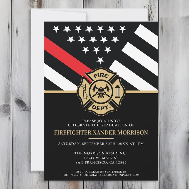 Convite Bombeiro Graduação Red Line Flag Fireman (Perfect invitation to invite guests to celebrate the new fire academy graduate in fire fighting!)