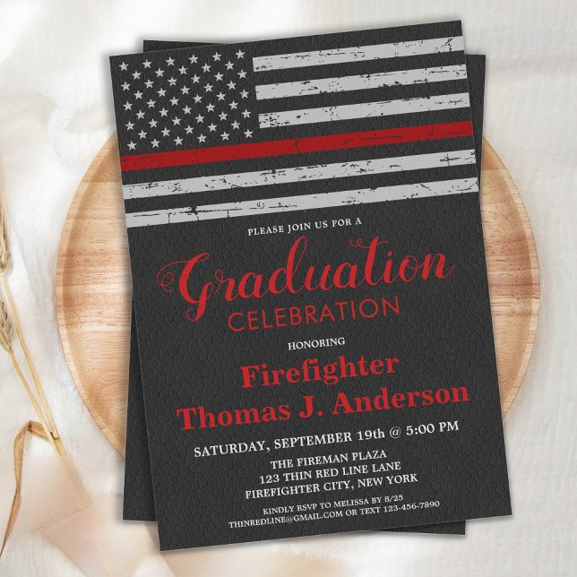 Convite Bombeiro Graduação Thin Red Line Flag Fireman (Criador carregado)