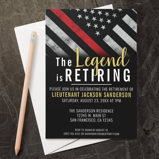 Convite Bombeiro Partido da Reforma da Linha Vermelha Band (Perfect for a retirement party for retiring firefighters, lieutenants, captains, etc!)