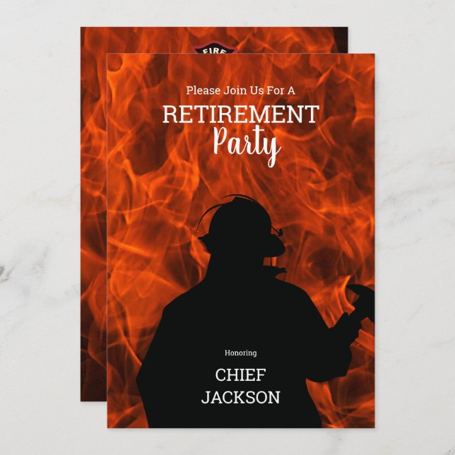 Convite Bombeiro Silhouette Flames, Partido de Aposentação (Frente/Verso)