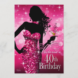 Convite Bombshell Sparkle aniversário de 40 anos  Fuschia