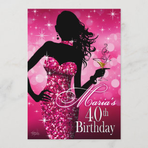 Convite Bombshell Sparkle aniversário de 40 anos  Fuschia