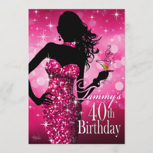 Convite Bombshell Sparkle aniversário de 40 anos   fuschia