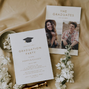 Convite Boné de Formando Dourado Chic com Festa de formatu