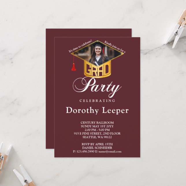 Convite Boné de Formando Dourado e Festa de formatura de f (Frente/Verso In Situ)