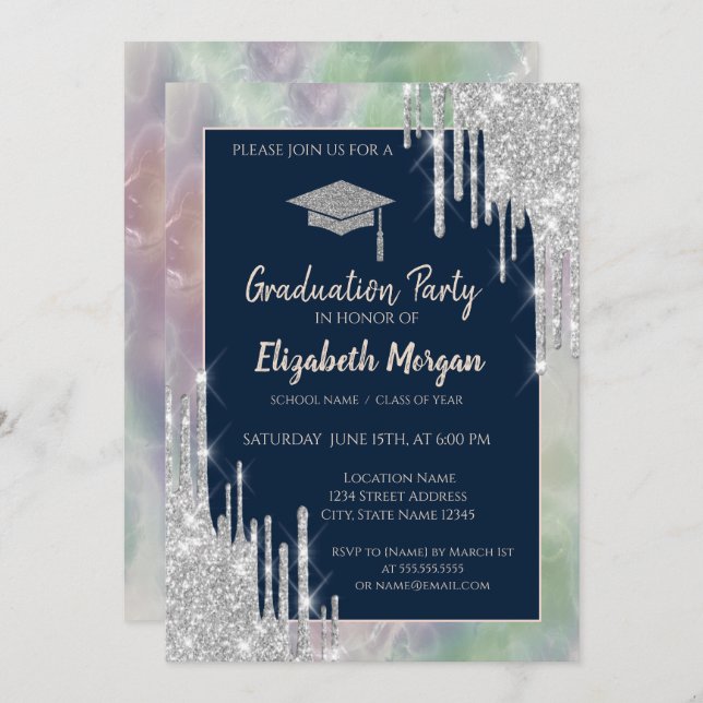 Convite Boné De Formando Luminoso,Unidades De Prata,Hologr (Frente/Verso)