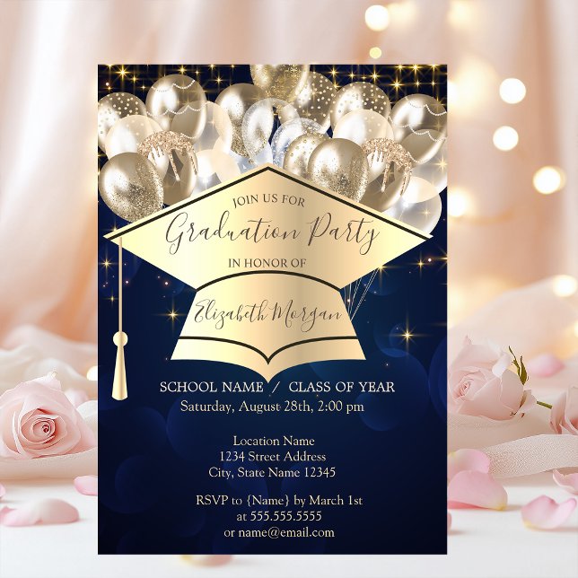 Convite Boné de formatura,Balões de Estrelas,Graduação Azu (Criador carregado)