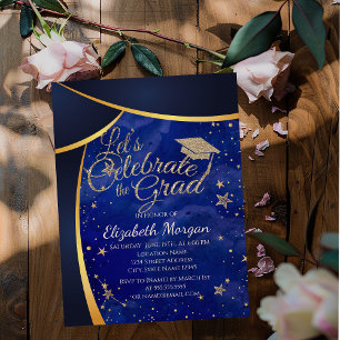 Convite Boné de formatura brilhante,Graduação Azul Estr