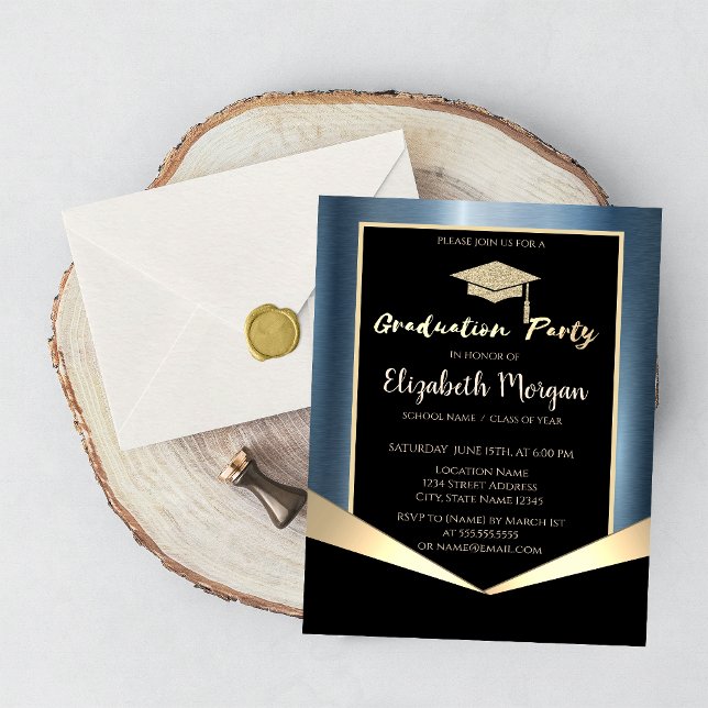 Convite Boné de formatura brilhante,Metálico Azul (Criador carregado)