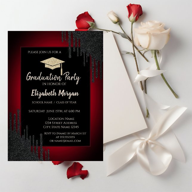 Convite Boné de formatura Com Leve,Preto Coloca Vermelho E (Criador carregado)