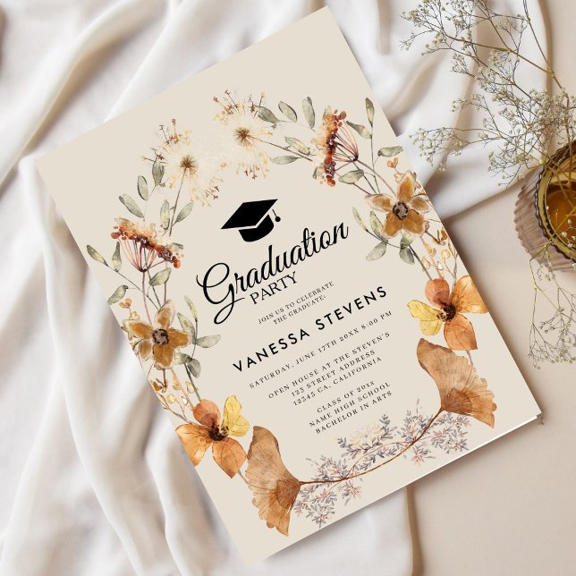 Convite Boné de formatura de Arca Floral Boho Terracotta (Criador carregado)