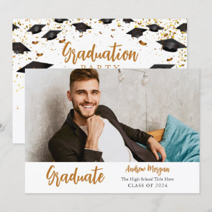 Convite Boné de formatura de confetti Dourado de Fotograf