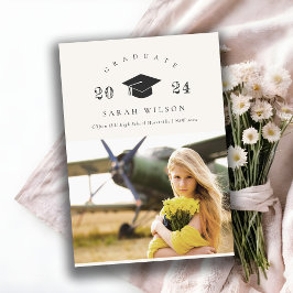 Convite Boné de formatura de Foto Limpo Mínimo Elegante