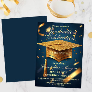 Convite Boné de formatura de Ouro luxuoso com Confetti