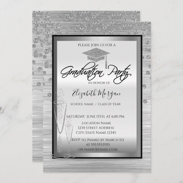 Convite Boné de formatura de prata,Graduação de diamantes  (Frente/Verso)