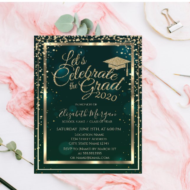 Convite Boné de formatura Diamantes Stars Green Graduação (Criador carregado)