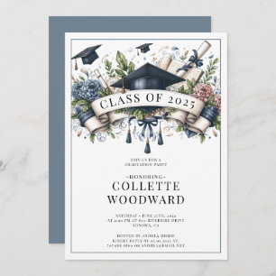Convite Boné de formatura Diploma Floral Banner Formando P