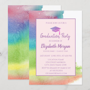 Convite Boné de formatura do brilho, respingo da aguarela