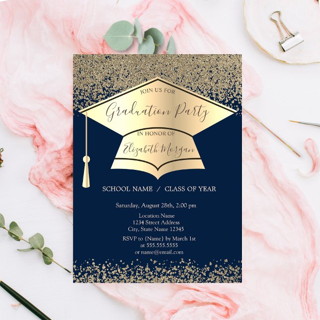Convite Boné de formatura Dourado,Graduação Azul Marinho O (Criador carregado)