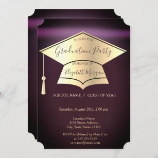 Convite Boné de formatura Dourado,Graduação Burgundy