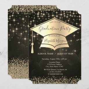 Convite Boné de formatura Dourado,Graduação de Estrelas
