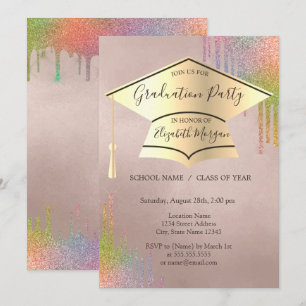 Convite Boné de formatura Dourado,Graduação do arco-ír