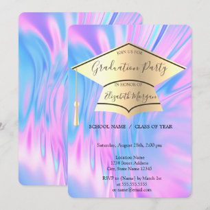 Convite Boné de formatura Dourado,Graduação Holográfic