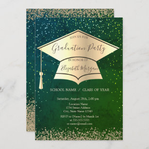 Convite Boné de formatura Dourado,Graduação Verde Ouros